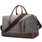 TELOSPORTS Oversized 16oz Canvas Weekender Traveling Duffel Shoulder Weekend Bag Overnight Carry-on Tote Bag with Genuine Leather Trim Handle and Bottom (Gray)